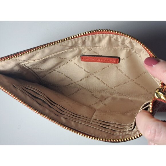 Michael Kors Womens Jet Set Travel L Top Zip Pebbled Leather Wristlet Pouch Red - Picture 6 of 6